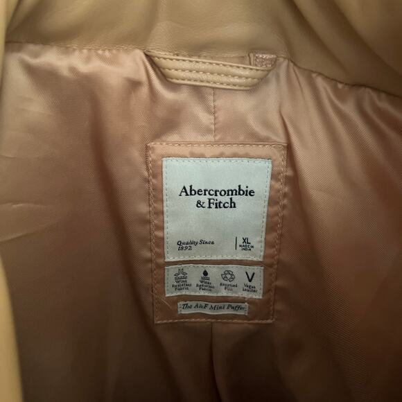 Abercrombie | The A&F Mini Puffer Jacket Tan Faux Leather Winter Coat | Size XL - Picture 7 of 7